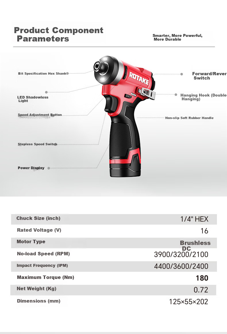 Rotary 16V Brushless Lithium Impact Cordless Drill Electric Screwdriver Power Tool S11 Color Box 10