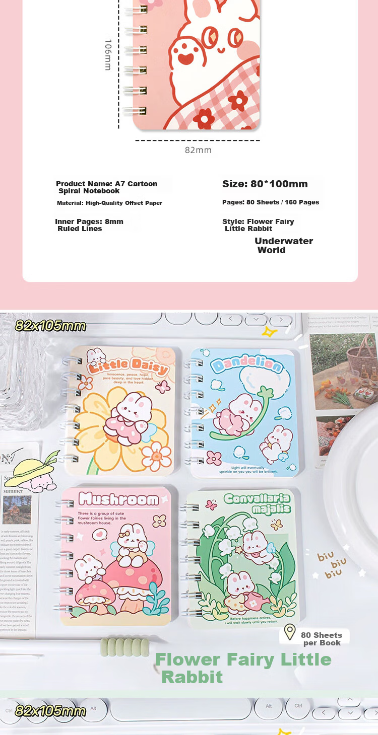 Jufu Cartoon Notebook Cute Pets A7 Lined Notebook 4-Pack Large Capacity Extra Thick Student Homework General Use Graduation Season Children's Day Reward Stationery Practical Gift 2