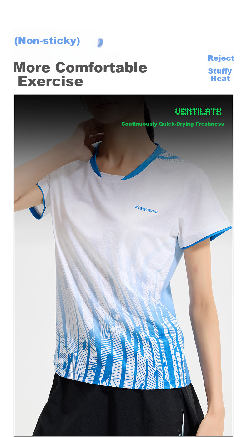 KAWASAKI Unisex Badminton Short Sleeve T-Shirt Competition Training Jersey Quick-Dry Navy Blue L 4