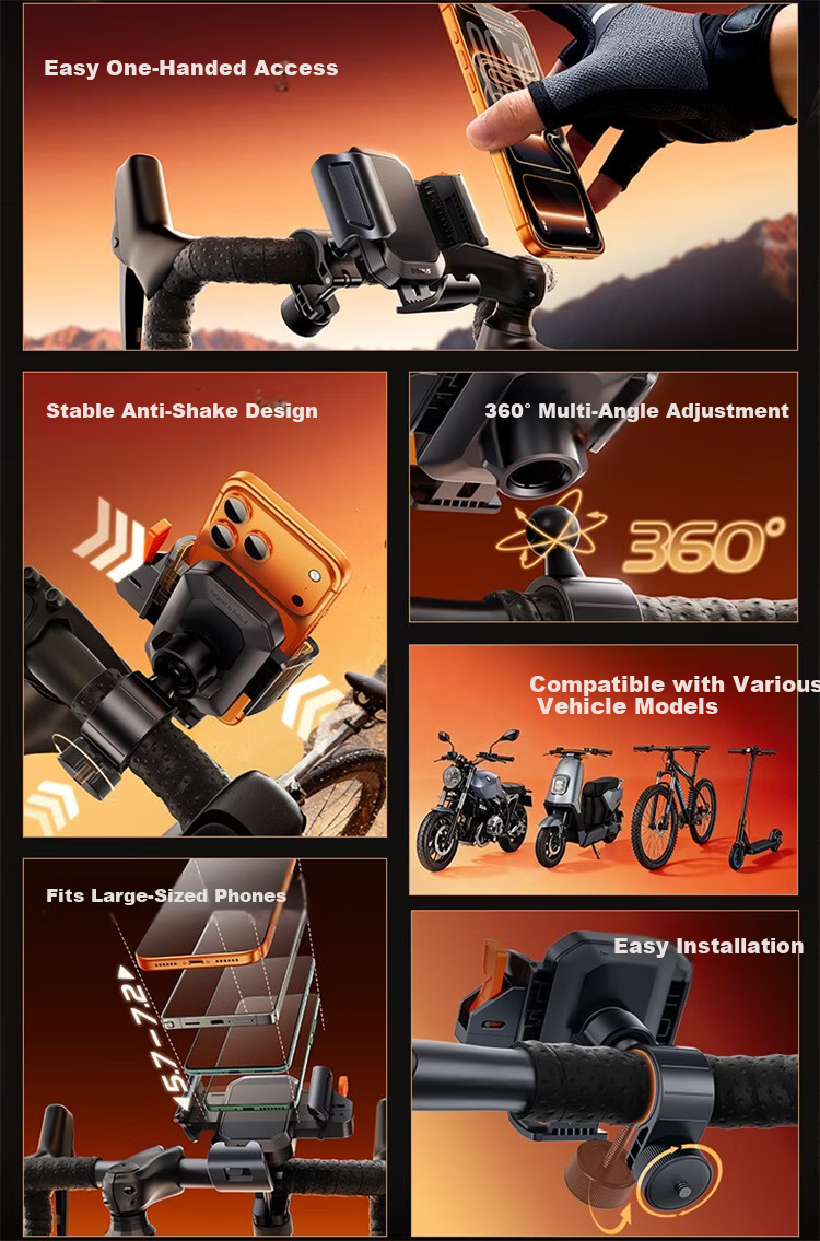BASEUS Mobile Phone Holder for Electric Bike Riders Bicycle Road Bike Motorcycle Navigation Phone Mount 2