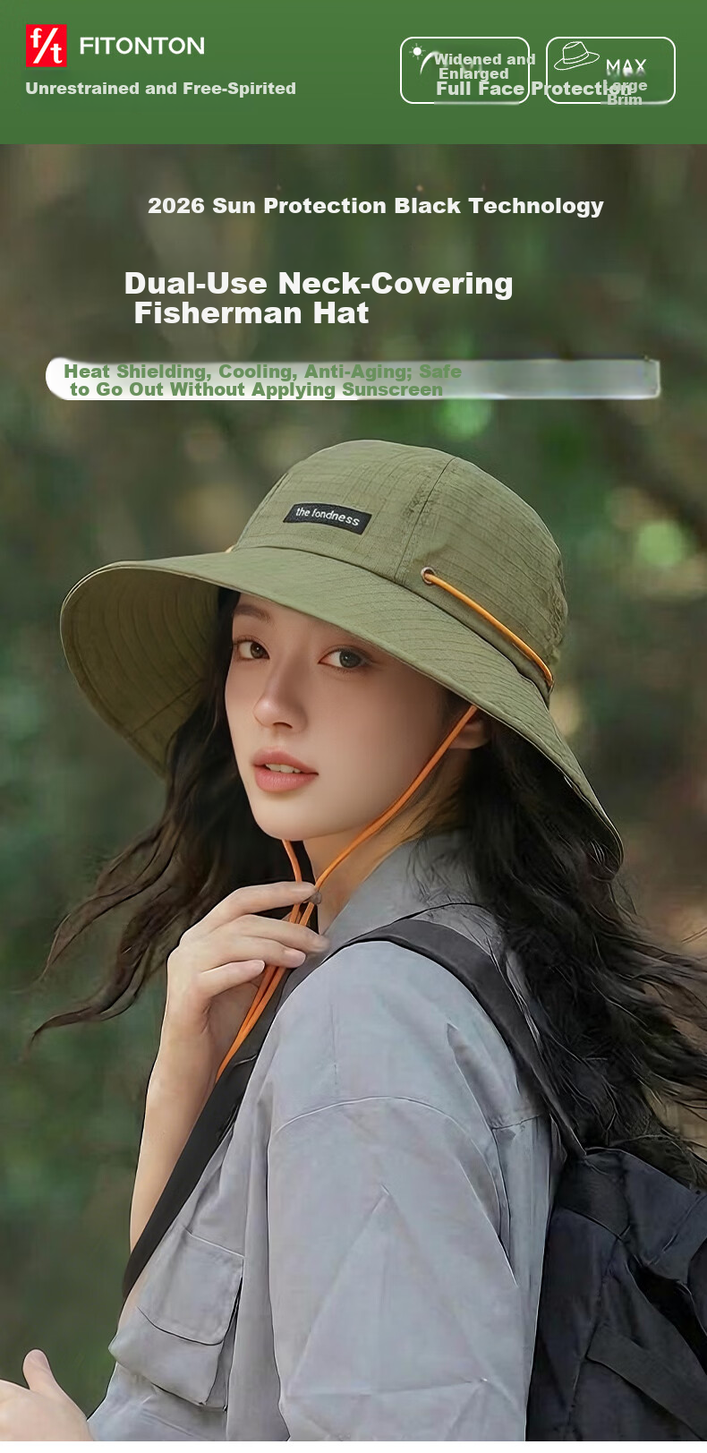 FitonTon Women's Summer Outdoor Mountaineering Sun Protection Hat Breathable Neck Guard UV Protection Embroidered Bucket Hat 1