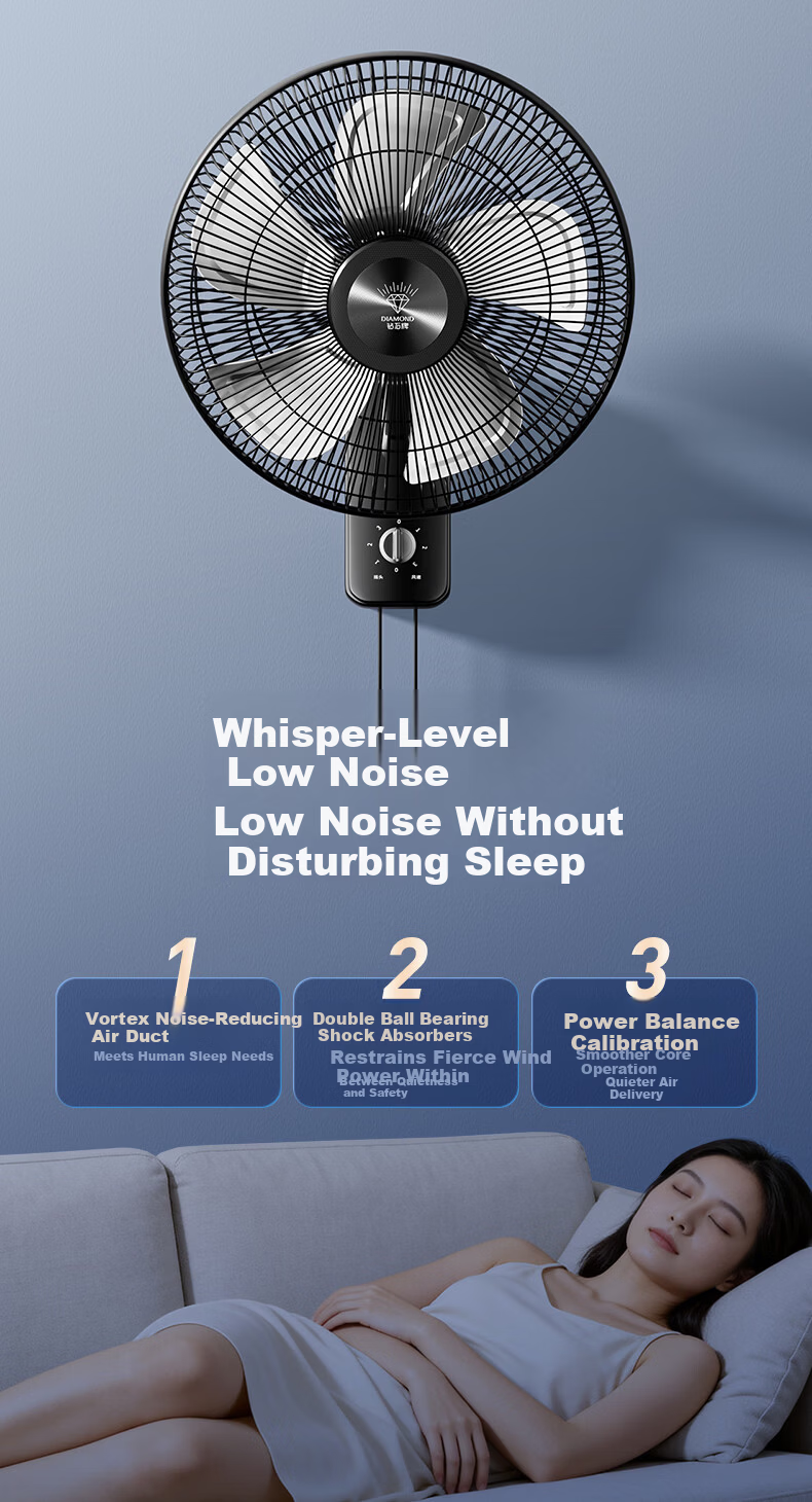 DIAMOND Wall-Mounted Oscillating Fan Home Living Room Wall Fan Industrial High-Power Wall-Mounted Fan for Dormitory Restaurant School Shop ZM 9