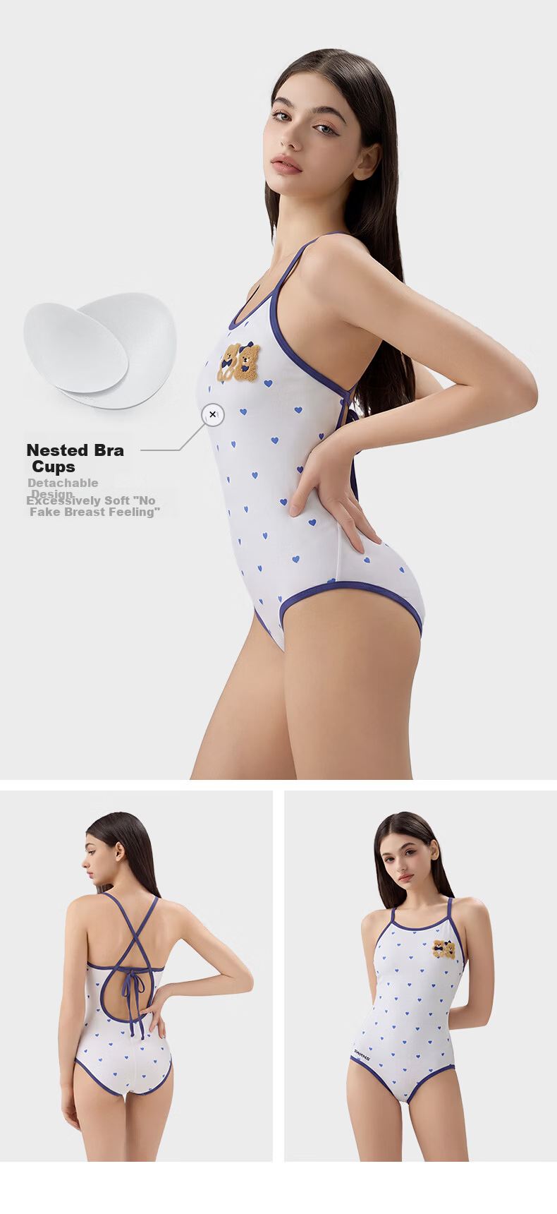 SWANS Women's One-Piece Professional Training Triangle Quick-Dry Chlorine-Resistant Hot Spring Racing Swimsuit White Bear S 6