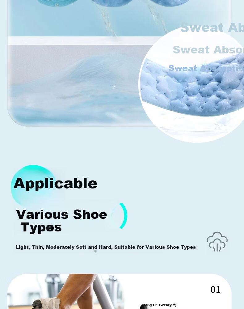 Footprint Tribe Men's Cooling Insoles Ice Silk Summer Barefoot Sweat-Absorbing Breathable Odor-Resistant Ultra-Soft [2 Pairs] Size 39-40 10