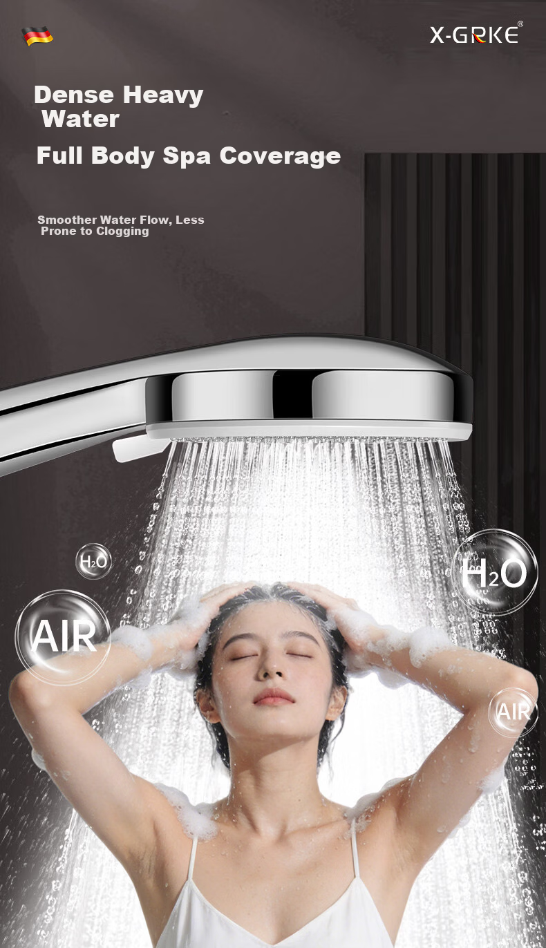 X-GRKE [Germany] High-Pressure Shower Head Turbo Boost Large Water Flow Bathroom Shower Sprayer 9
