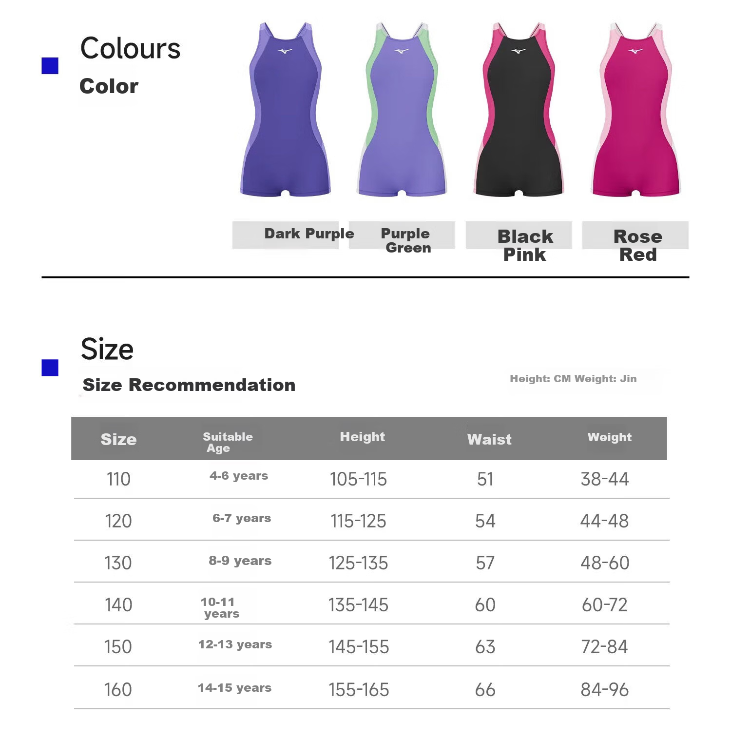 MIZUNO Kids Girls One-Piece Square-Leg Swimwear Youth Professional Training Quick-Dry Sun Protection Swimming Gear AC404 Black Pink 160 6