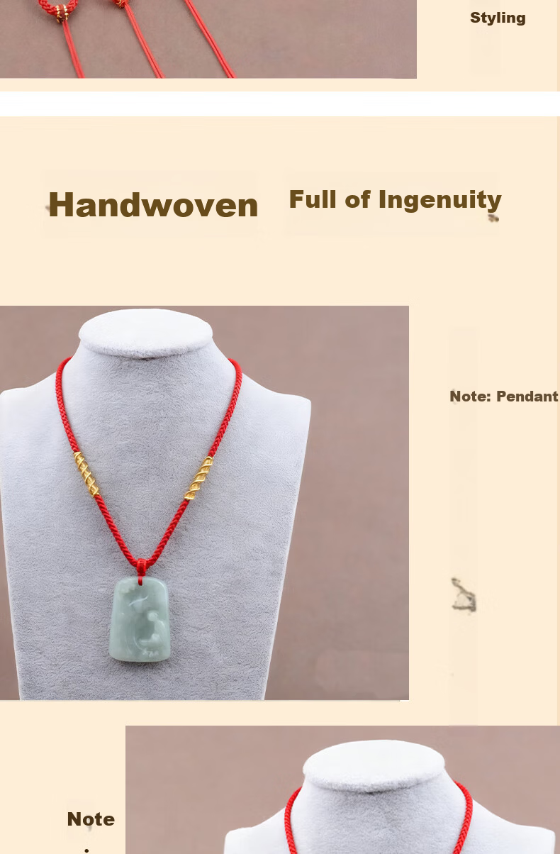 Emei Mountain Crystal Agate Pendant Handwoven Red and Gold Cord Personalized Minimalist Braided Accessories 5
