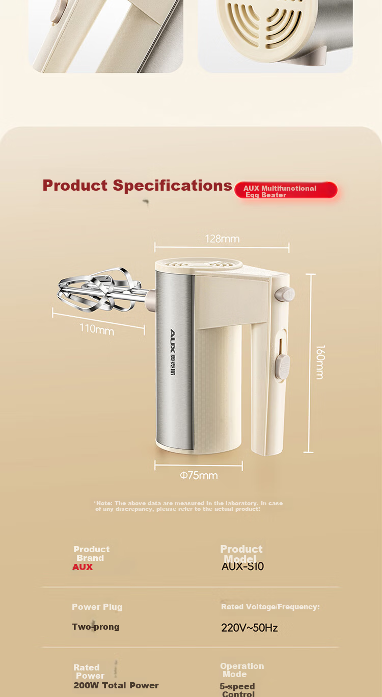 AUX Electric Hand Mixer High Power Mini Handheld Automatic Egg Beater Whisk Cream and Egg White Multifunctional Blender AUX-S11 12