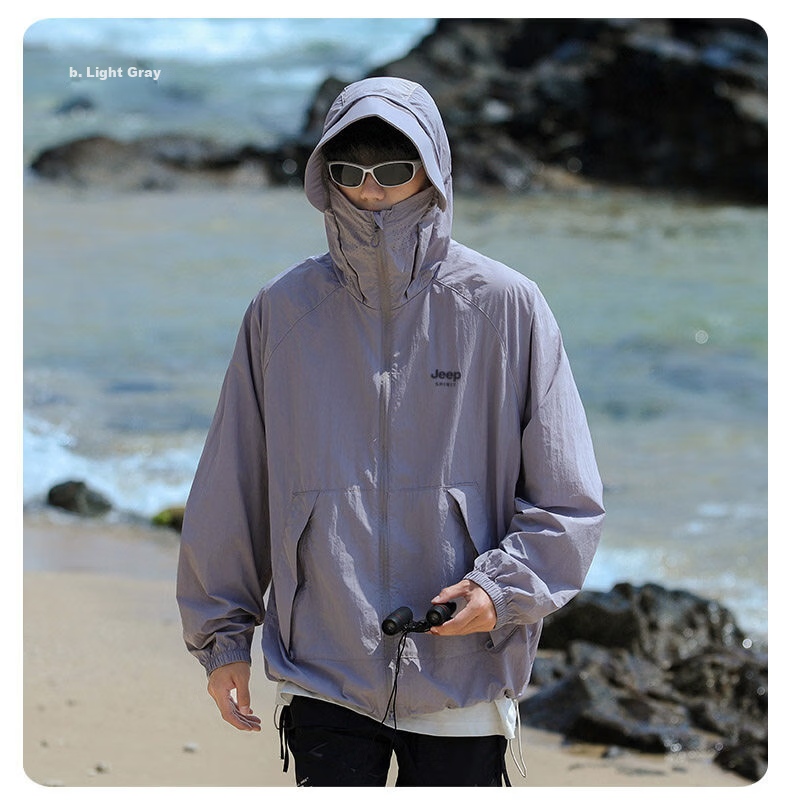 JEEP Men's Summer Outdoor Ice Silk Cooling Sun Protection Jacket, Versatile Quick-Dry Coat, Gray Purple, 3XL 11