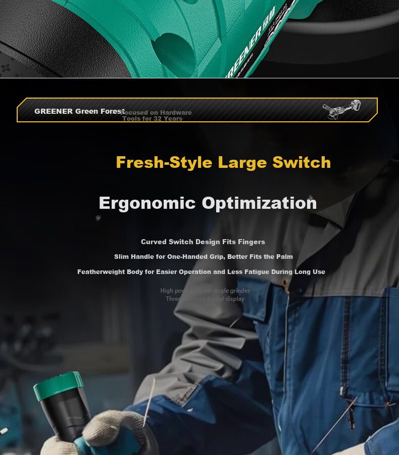 GREENER Lithium Angle Grinder Cutting Machine Household Handheld Electric Polisher Brushless Grinder Grooving Genuine Digital Display 6