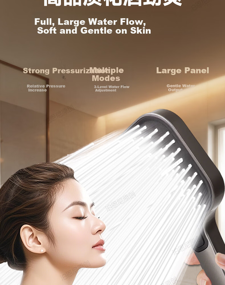 BOONEN High-Pressure Shower Head Home Bathroom Shower Faucet Pressurized Large Water Flow Rainfall Showerhead 3