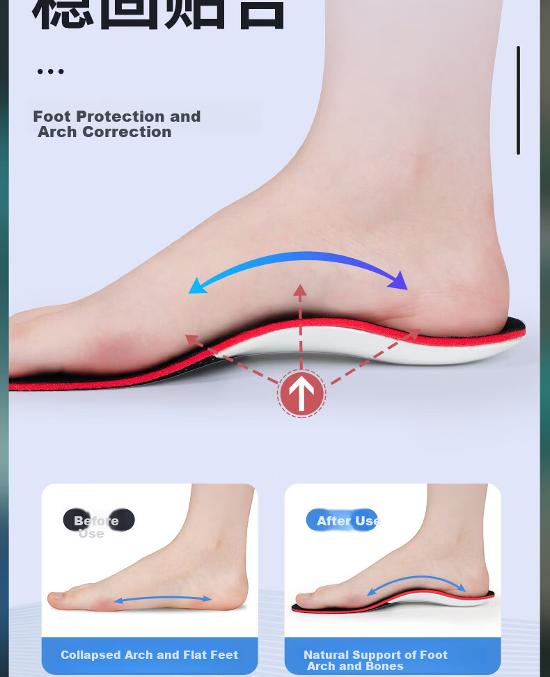 JVBV Flat Foot Arch Support Insoles for Men Adults Teens Kids Correct Overpronation Flat Feet Size 43 6