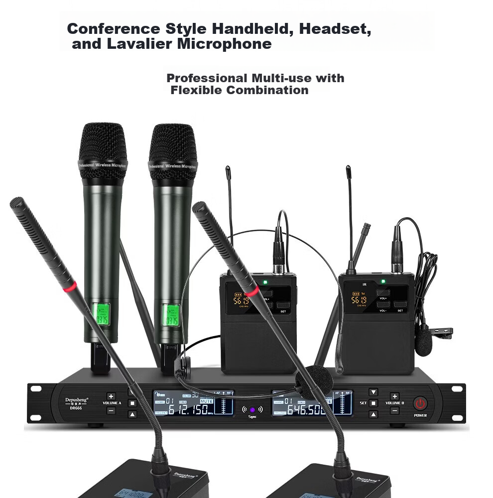 Depusheng DR666 Professional Wireless Microphone Dual Transmitter Karaoke Stage Performance KTV Singing School Speech Wedding Conference UHF Long-Distance Anti-Howling Microphone System 4