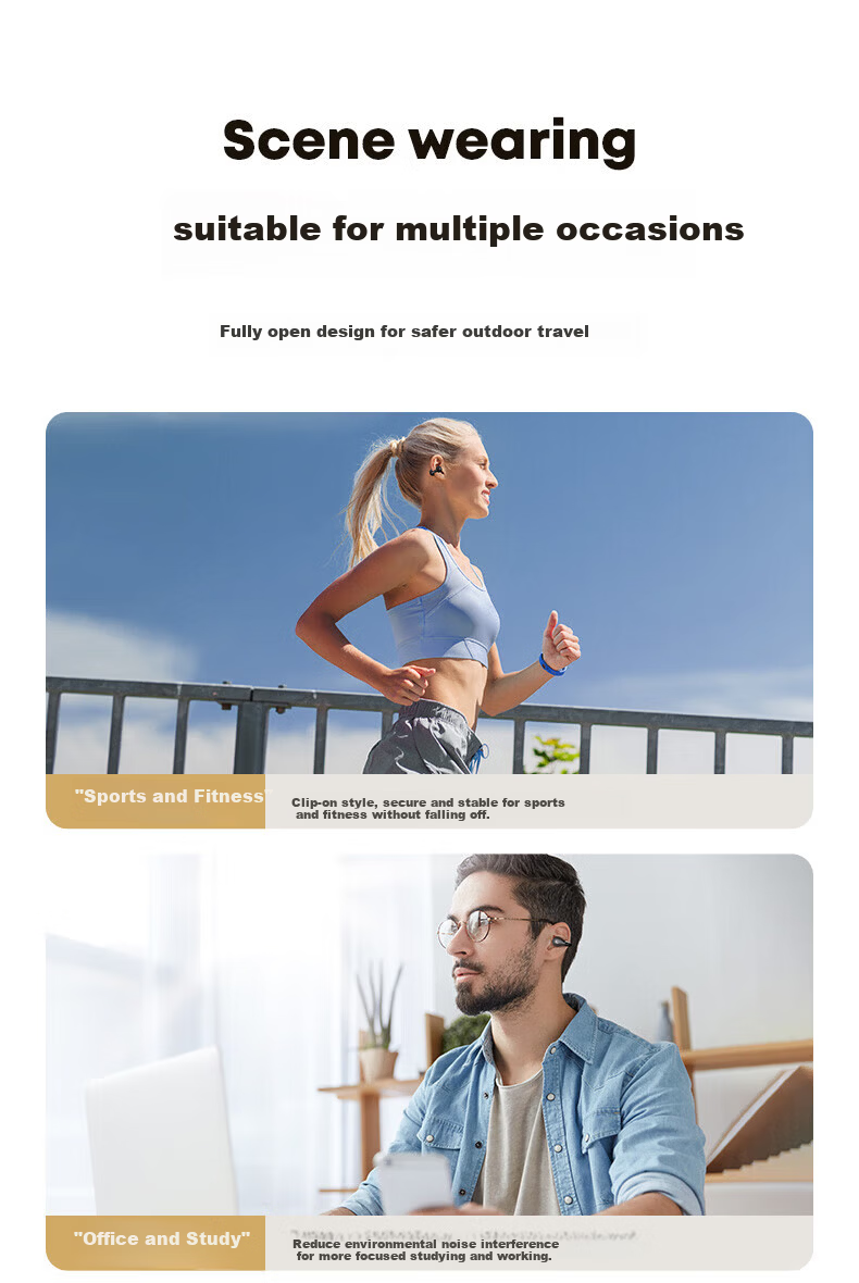 Langston Bluetooth Bone Conduction Clip-On Wireless Open-Ear ENC Noise-Cancelling Call Headphones Black (Pair) 6