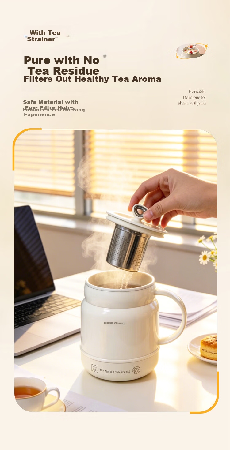 CHIGO Health Pot Electric Stew Cup Small Single-Person Hot Milk Maker Multifunctional Health Cup Electric Boiling Cup Water Boiler Stew Integrated 11