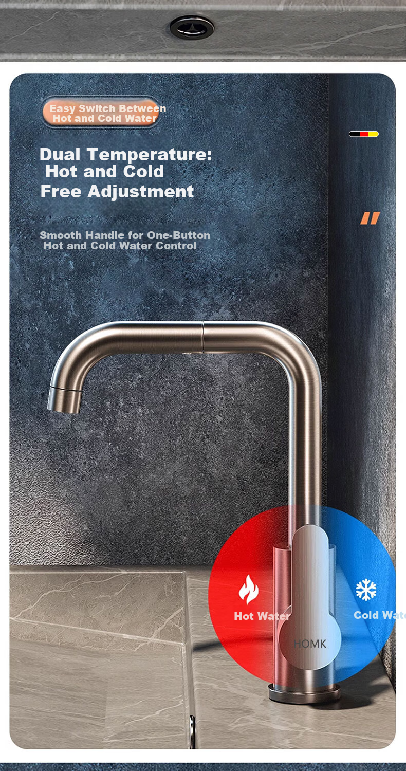 HOMK [Germany] Stainless Steel Faucet Hot and Cold Water Two-in-One Universal Basin Faucet 11