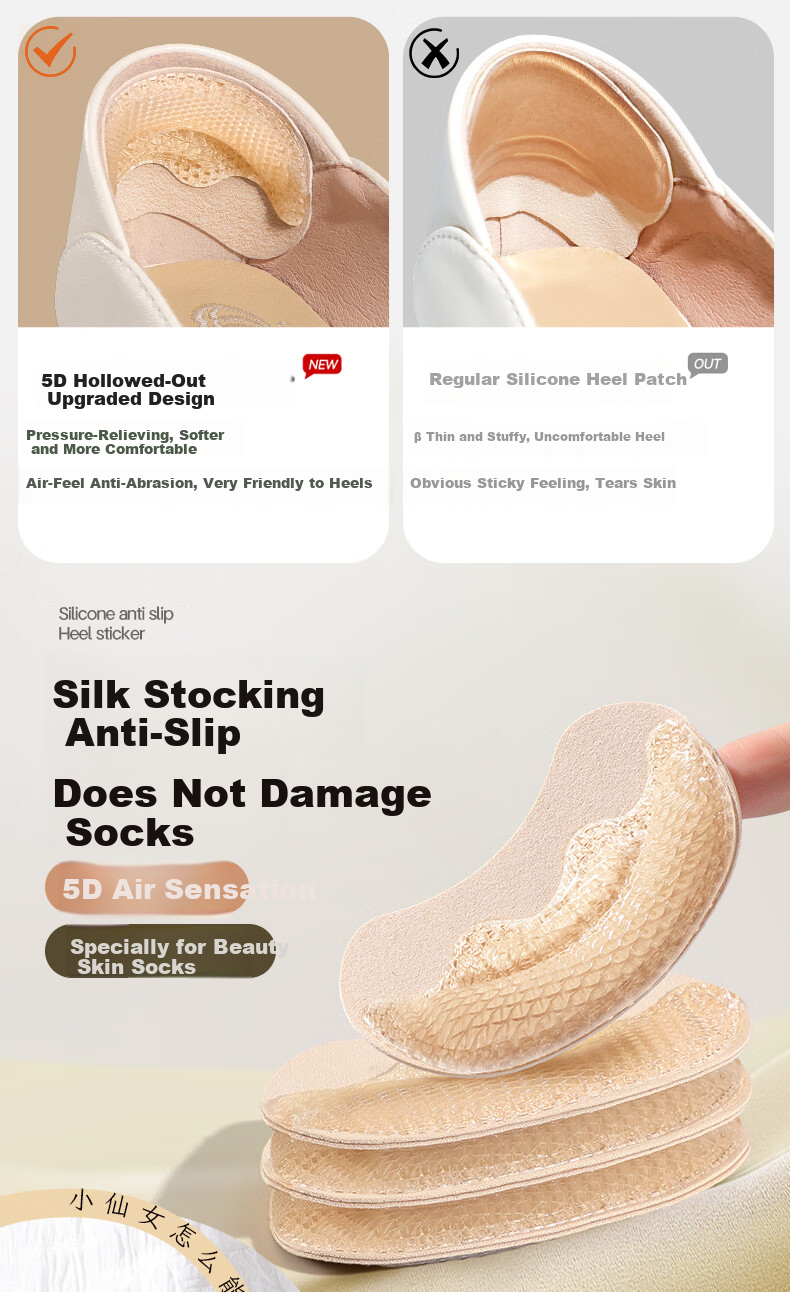 Langsha 2 Pairs Silicone Heel Pads Anti-Slip Heel Protector Prevent Blisters High Heel Insoles Shoe Size Reducer for Women 5