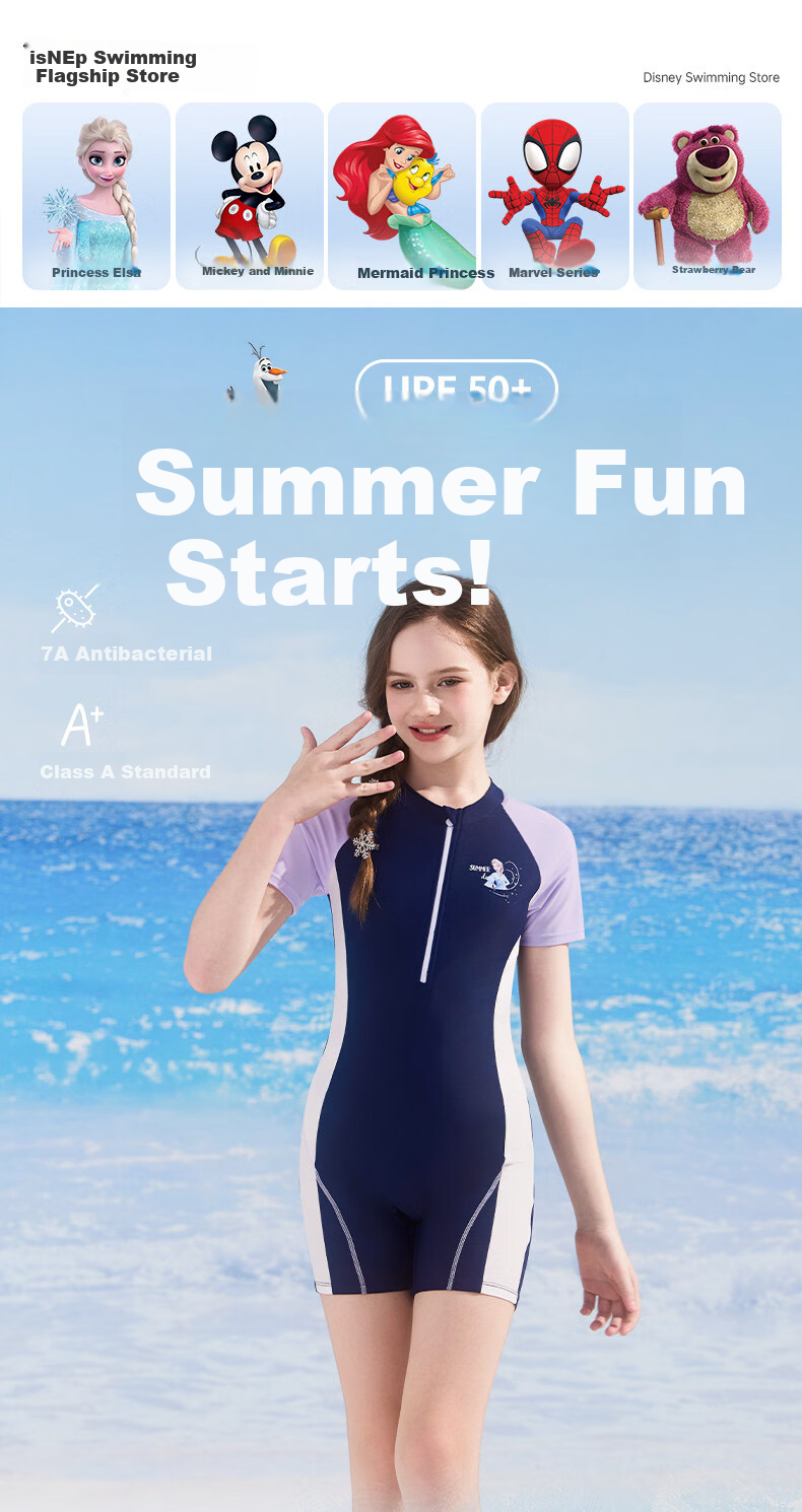 Disney Kids Girls Professional Training One-Piece Swimwear D36598SP2F Navy Elsa Size 120 1