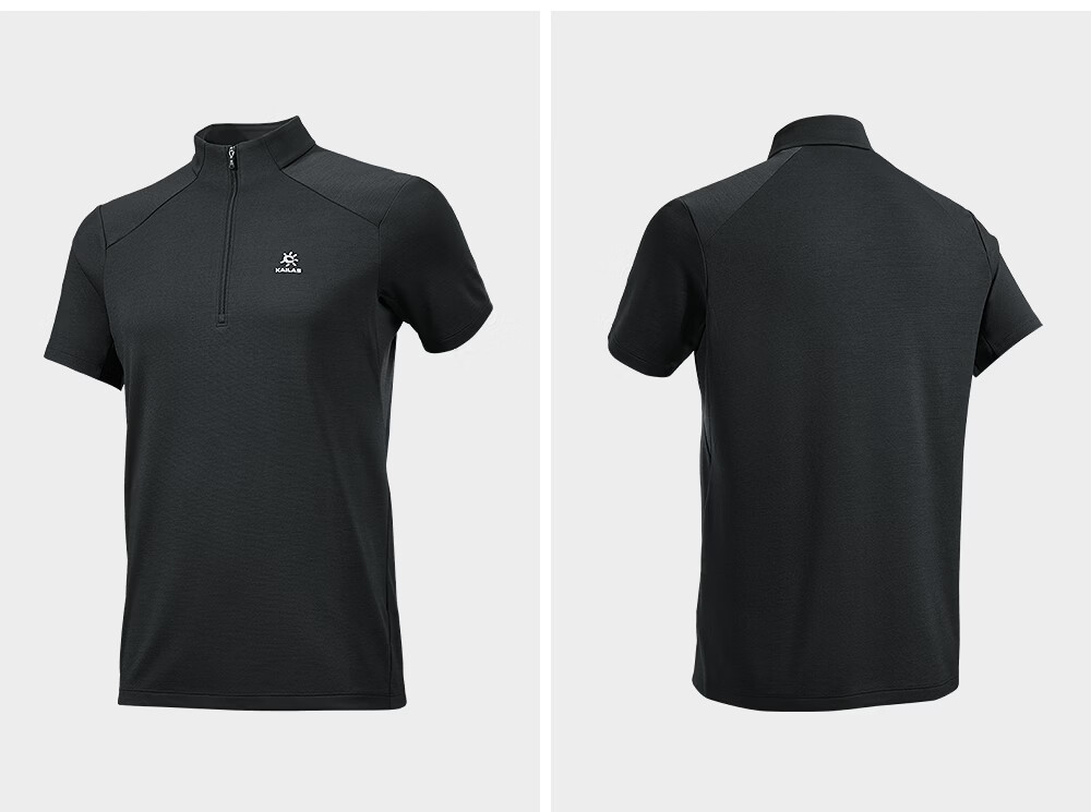KAILAS Kailas Men's Half-Zip Functional Short Sleeve T-Shirt Outdoor Hiking Breathable Spliced Wool High Collar Quick-Dry Shirt 10