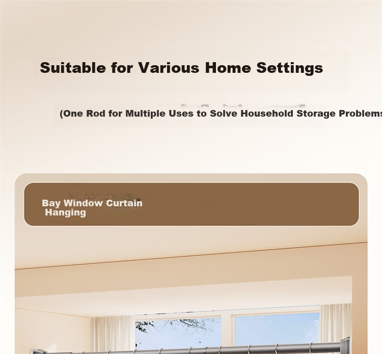Submarine No-Drill Telescopic Clothes Drying Rod Shower Curtain Rod 304 Stainless Steel Balcony Wardrobe Clothes Rack Support 70-120cm 14