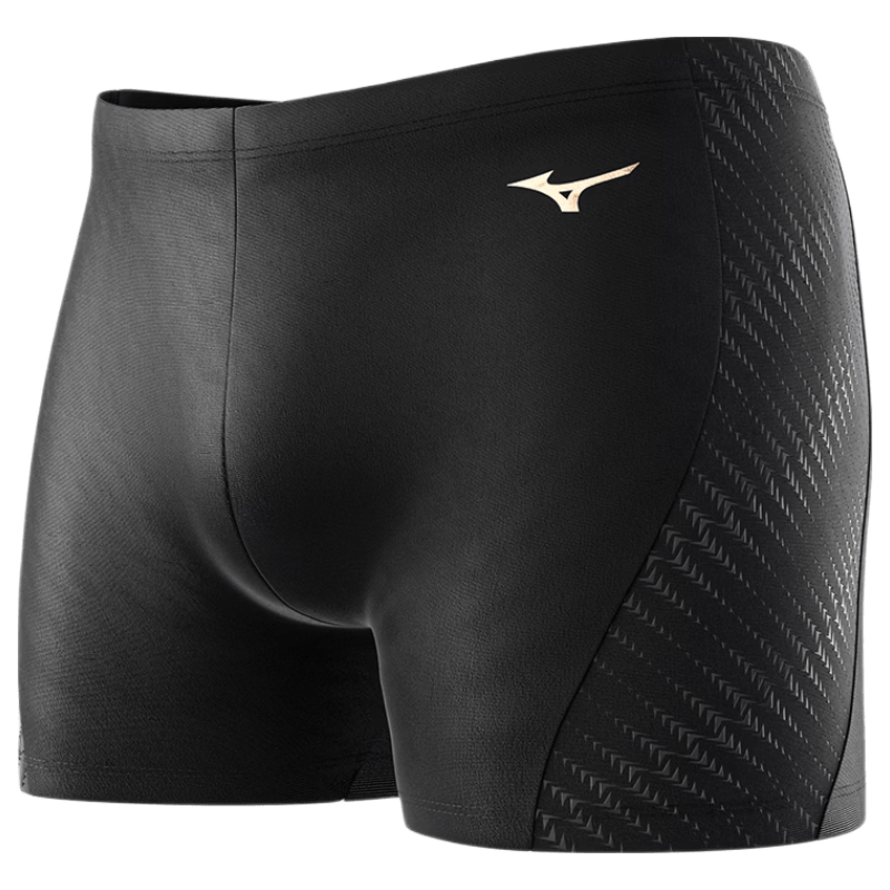 MIZUNO Men's Quick-Dry Square-Leg Swim Trunks Professional Training Chlorine-Resistant Swimming Shorts Anti-Embarrassment Hot Spring Gear AD107 Black 3XL