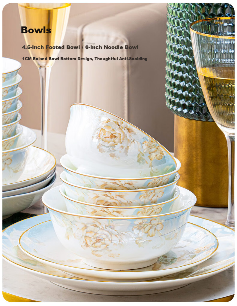 Mingyi 70-Piece 12-Person Porcelain Dinnerware Set Inclined Love Ceramic Bowls and Plates Home Dining Tableware Chopsticks and Plates Full Set Housewarming Gift 19