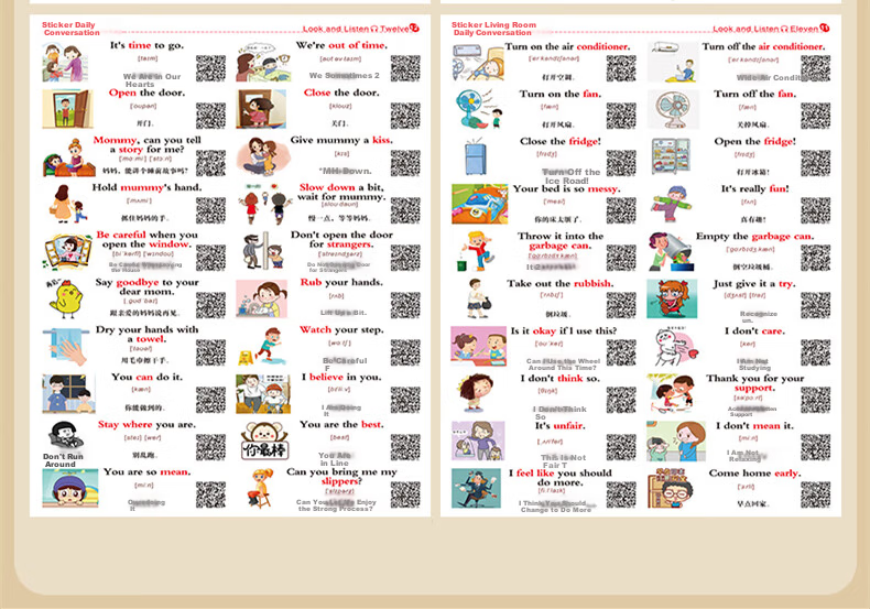 GOTOVAN Family Scene English Conversation Sticky Notes Daily Life Memo Stickers Kids Learning Labels Elementary School English Word Flashcards Cartoon Waterproof Stickers 3
