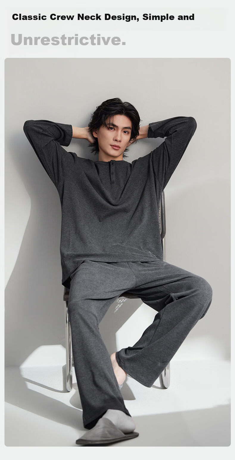 Caramella Men's Loungewear Set 2026 New Spring Autumn Cotton Long Sleeve Casual Soft Wearable Pajamas for Men 3
