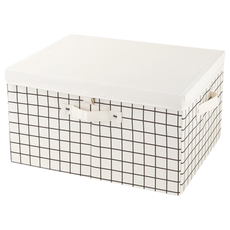 EACHY Fabric Storage Box for Clothes, Foldable Wardrobe Organizer, 40L Beige Grid
