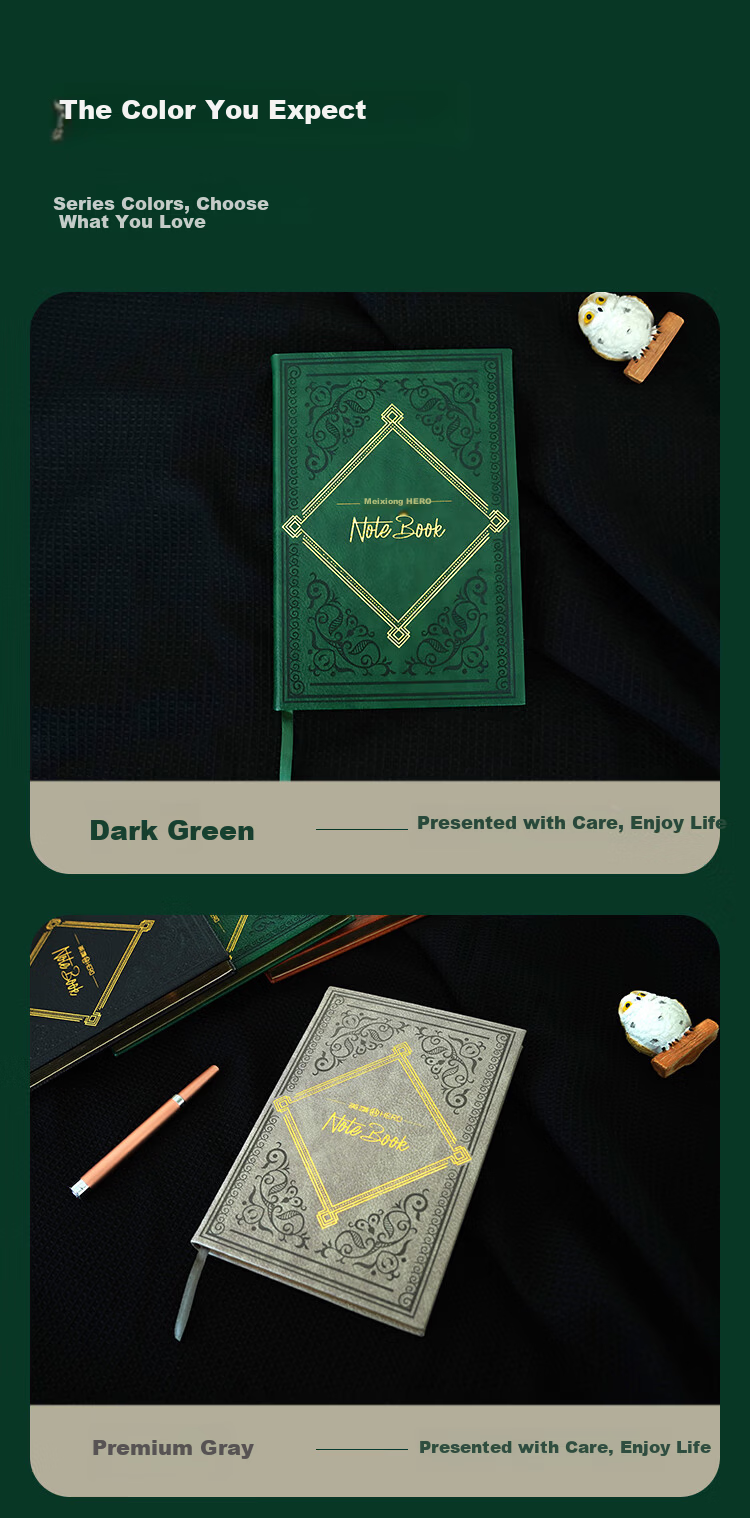 HERO A5 Business Notebook Thickened Hard Cover Soft Leather Simple High-End Gift Meeting Portable Office Stationery Lined Tearable Diary Journal Binder 5