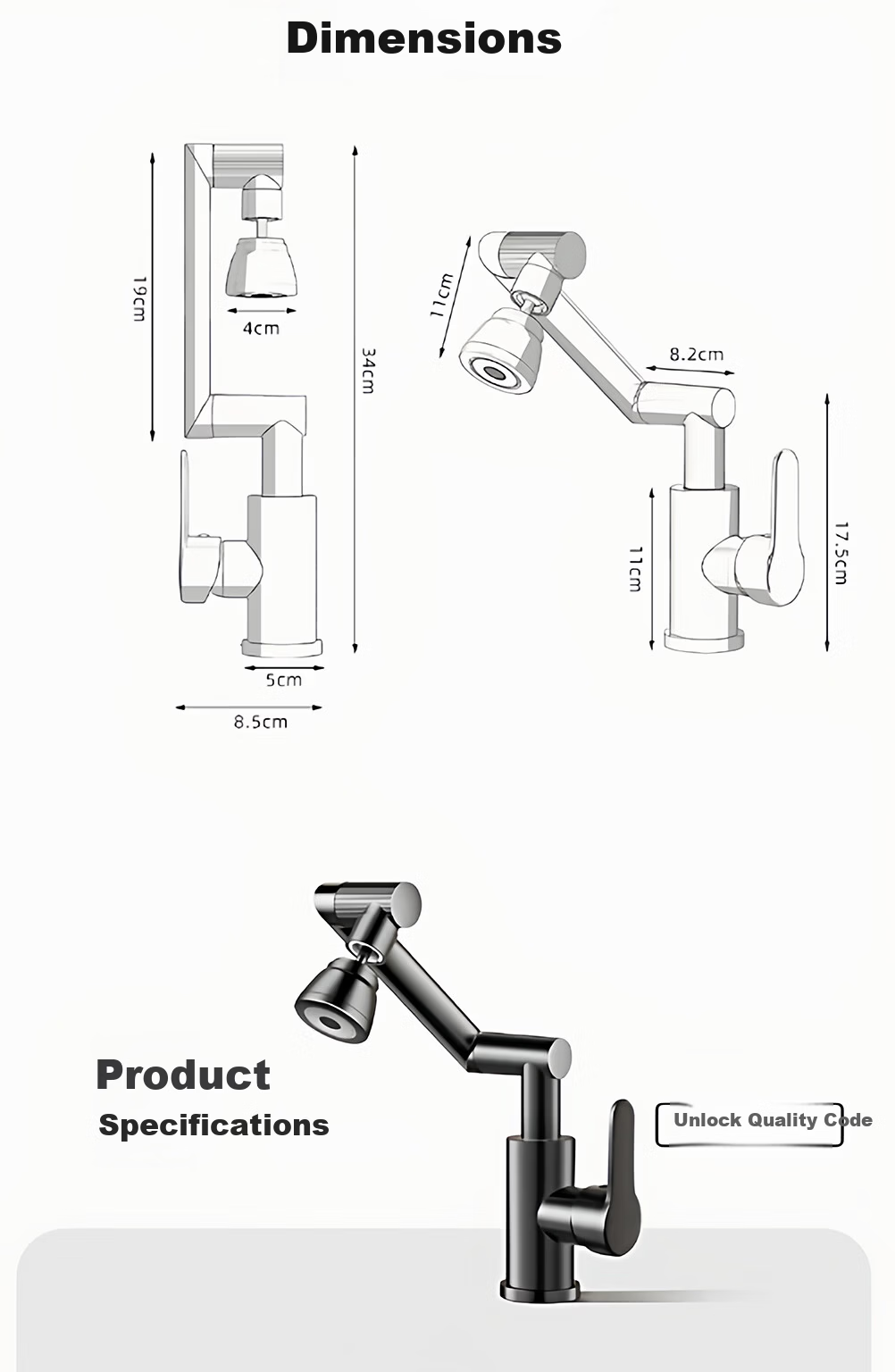 Baihan Basin Faucet Bathroom Sink Faucet Hot and Cold Water Two-in-One 18