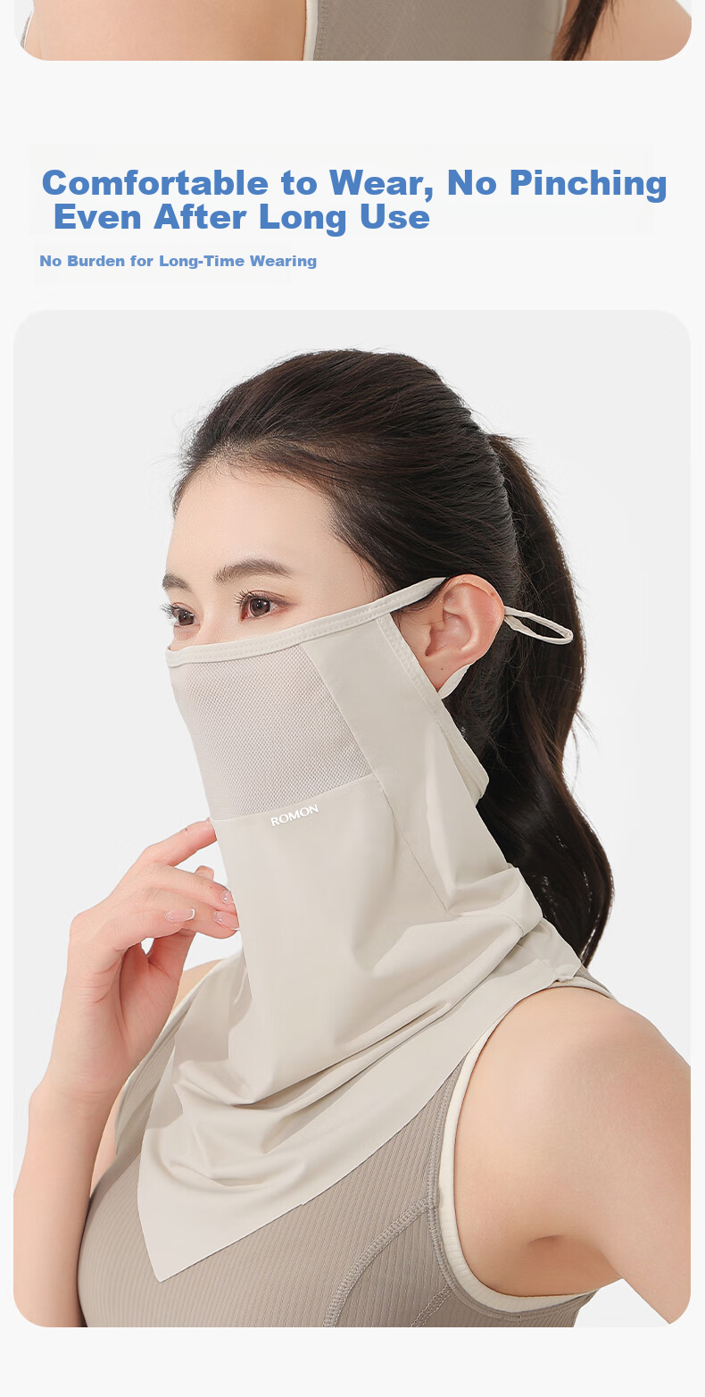 Romon Breathable Sunscreen Face Mask for Women, Ear-Hook UV Protection Full Face Cycling Ice Silk Veil Mask for Men 4