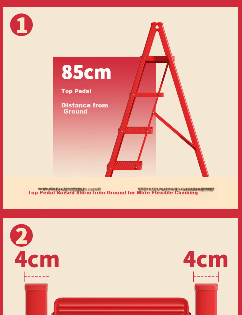 Hakkai Bird Household Folding Three-Step Ladder Thickened Telescopic Red Step Ladder for Housewarming 2