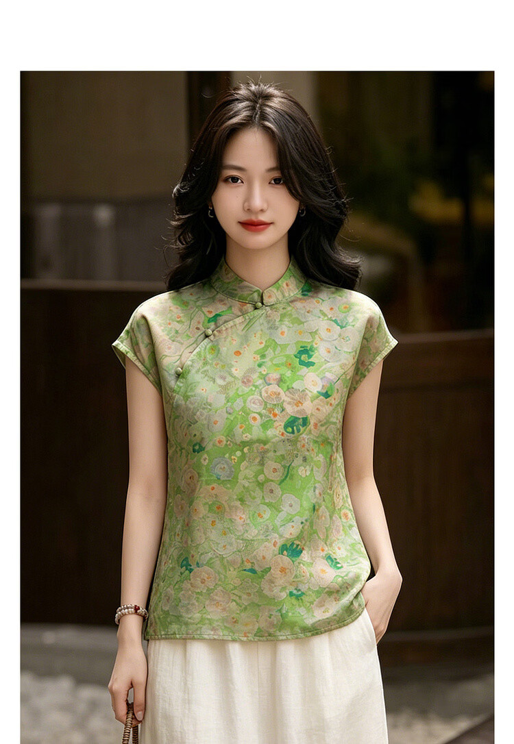 Demana Encounter Jiangnan Poetry Summer National Style New Chinese Jacquard Diagonal Collar Stand Collar Loose Small Women's Shirt 2