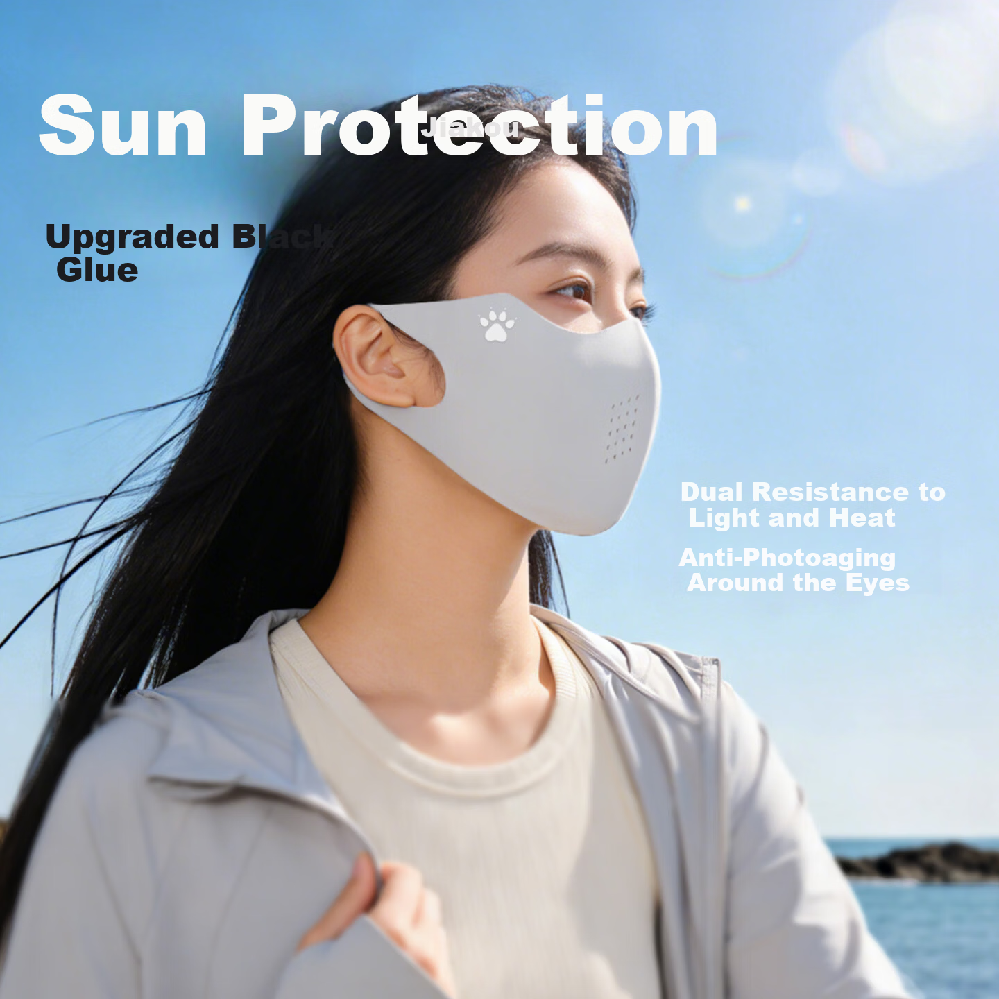 KELME Black UV Protection Face Mask for Women, High-Value Anti-Sunburn Eye Protection, Slimming Ice Silk Cooling Summer Face Cover