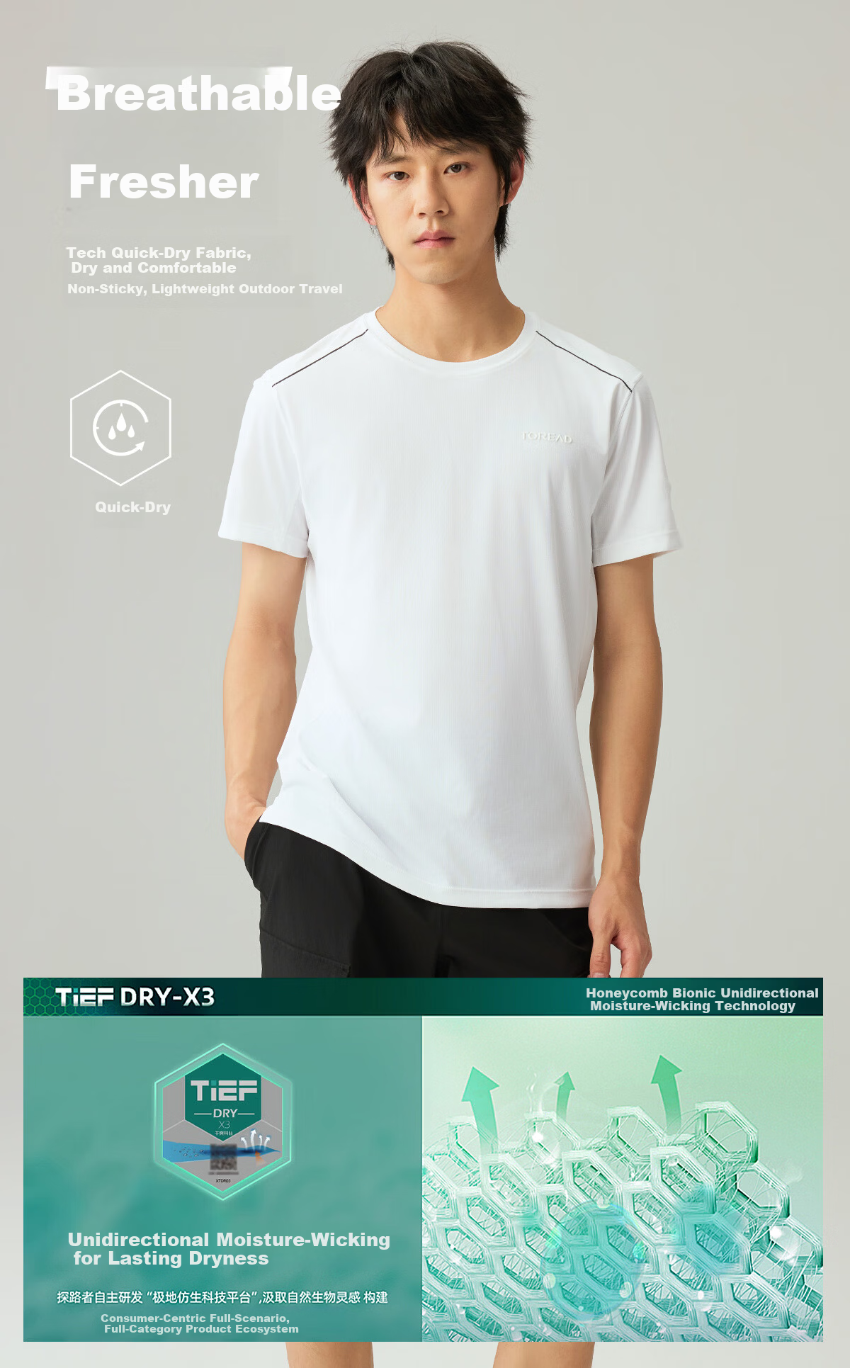 TOREAD Mall Same Style Quick-Dry Short Sleeve T-Shirt Couple Functional Breathable Stretch Crew Neck Sports Hiking Shirt TAJJAN81025 2