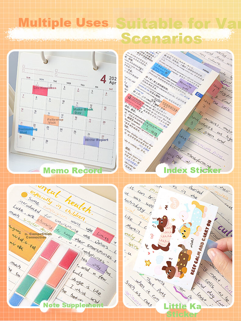 Kaba Bear Pearl Extractable Plain Sticky Notes High-Value Student Memo Paper 5 Colors Strong Adhesive Convenient Label Stickers Rainbow Colors 5