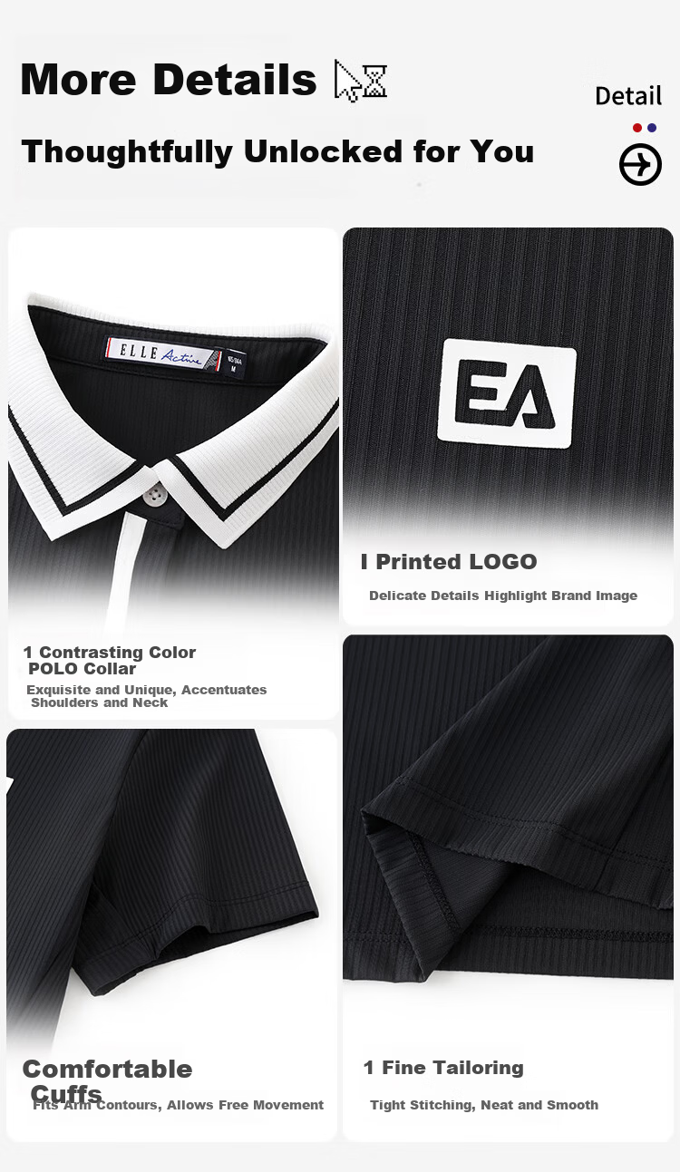 ELLE ACTIVE Colorblock Sports Polo Shirt Women Summer Slim Fit Versatile T-Shirt Short Sleeve Casual Commuting Black XL 6