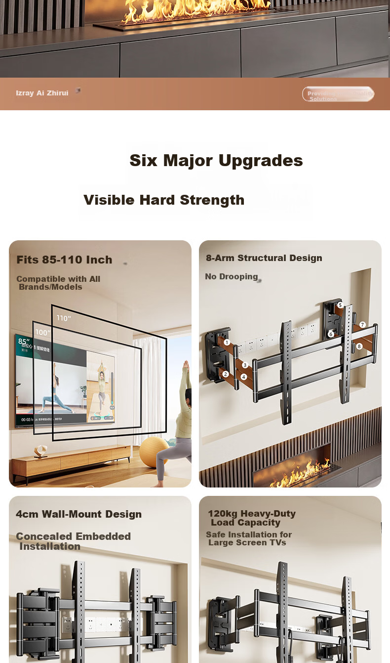 Aizhiri TV Telescopic Mount Bracket for 55-80 Inch TVs, Wall Mount with High Load Capacity, Socket-Friendly Embedded Telescopic TV Bracket NX80 2