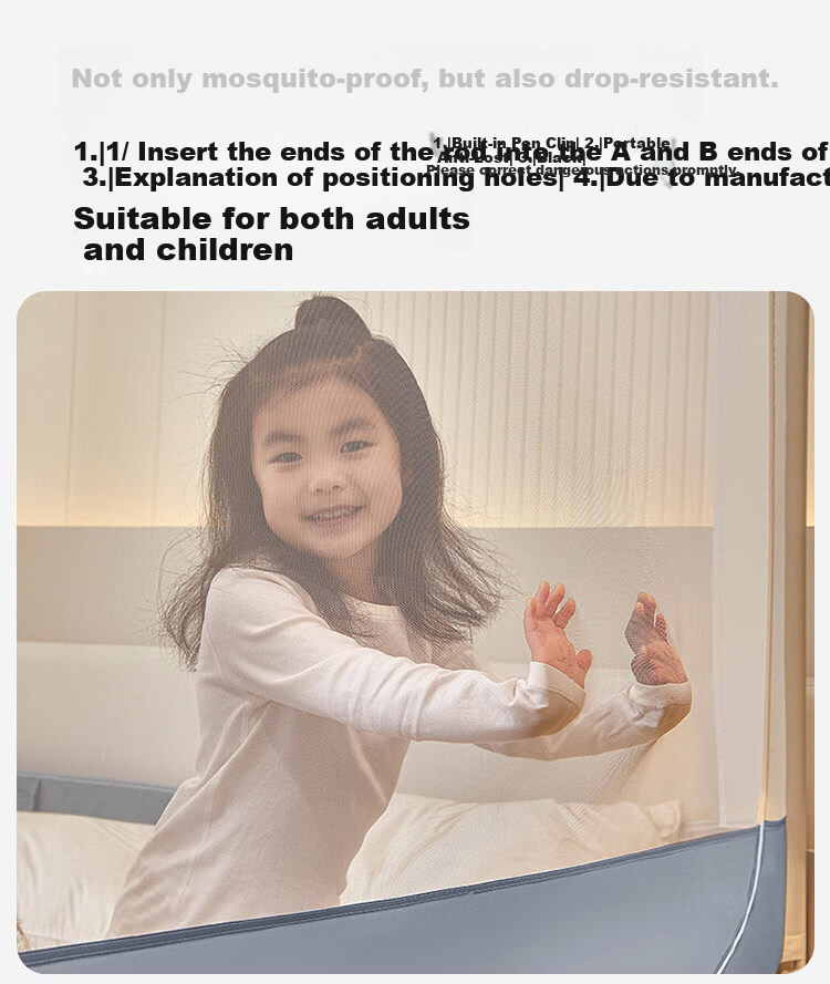 MUJI Anti-Fall Mosquito Net Class A Canopy with Bottom Skirt and Fence for Baby and Children, Home Use, Three-Door, 1.8x2m Bed 6