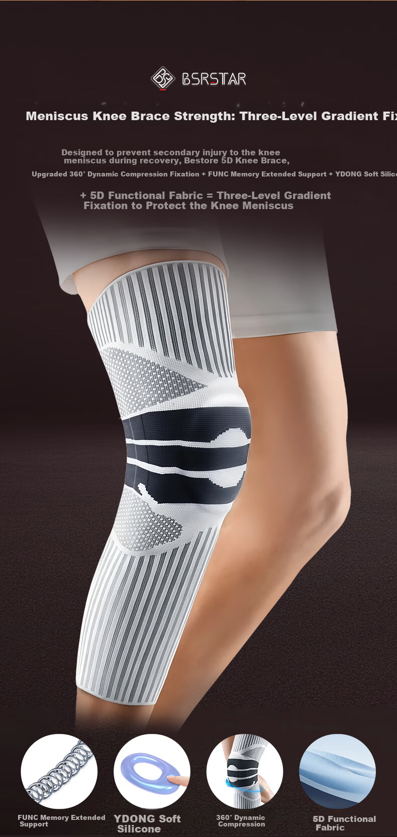 Bestray Knee Brace Warm Arthritis Meniscus Injury Sports Knee Support for Men and Women Elderly Long Tube Anti-Slip Sleeve 5