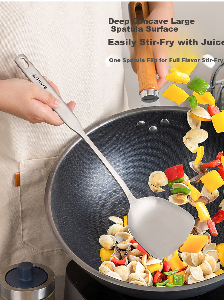 Banwu Life Pure Titanium Food-Grade Cooking Spatula Long Handle High-Temperature Resistant Non-Stick Kitchen Wok Spatula 6