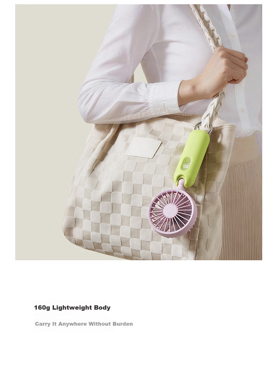 RHYTHM Japan Ultra-Quiet Handheld Fan Office Desktop Portable USB Rechargeable Long Battery Life Neck Hanging Mini Cooling Fan 9ZFA44DL13 Light Green 17