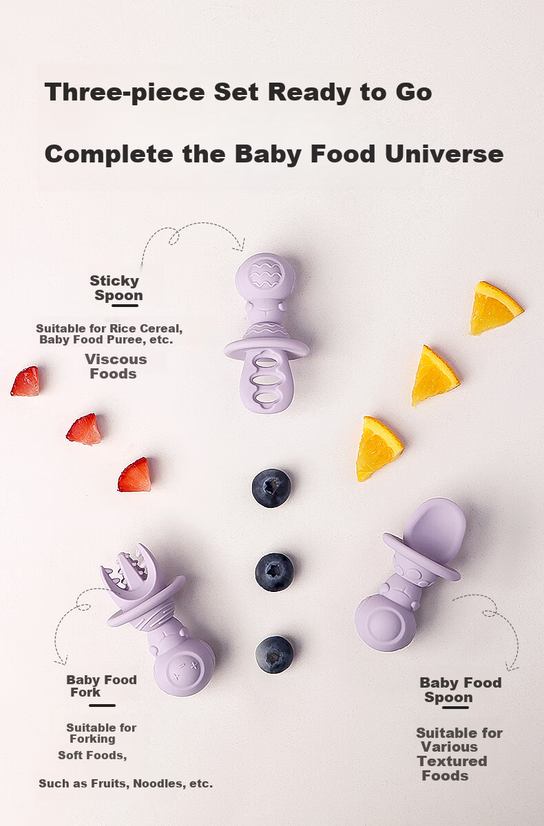 Haakaa Astronaut Silicone Baby Feeding Spoon and Fork Set Blue Children's Lunch Box for Self-Feeding Training 3