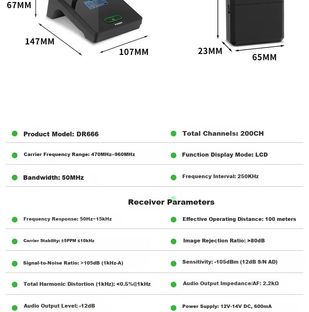Depusheng DR666 Professional Wireless Microphone Dual Transmitter Karaoke Stage Performance KTV Singing School Speech Wedding Conference UHF Long-Distance Anti-Howling Microphone System 38