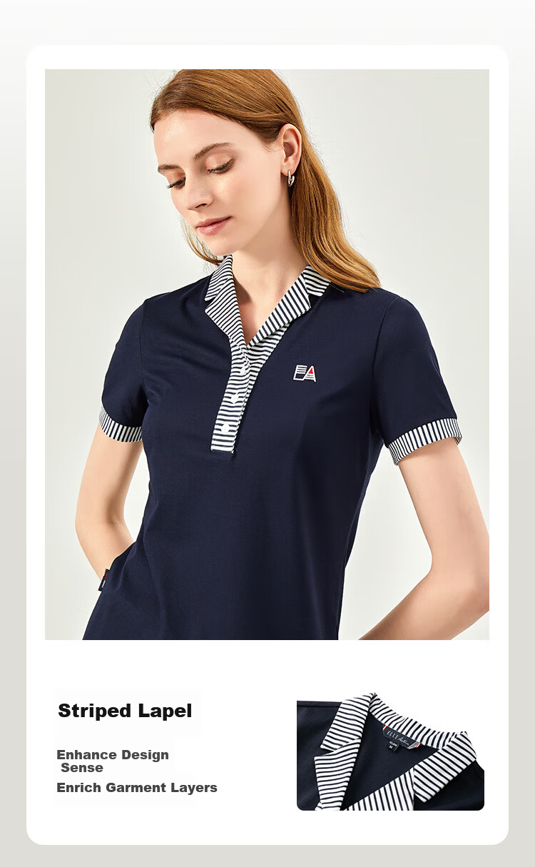 ELLE ACTIVE Classic Striped V-Neck Short Sleeve T-Shirt for Women Casual Slim Fit Top Summer Navy Blue S 2