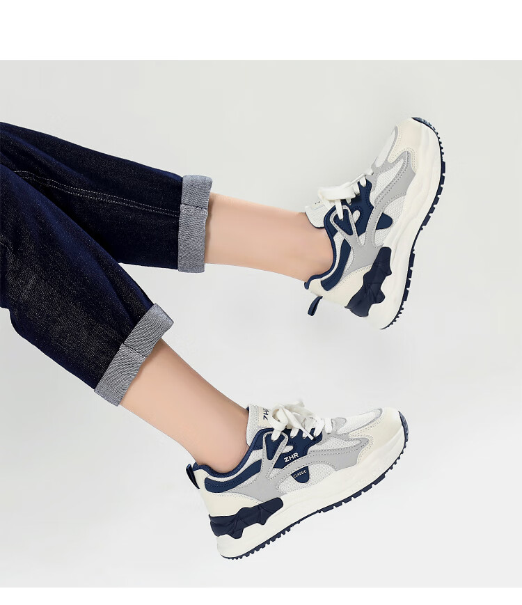 ZHR Casual Shoes for Women, Trendy Cool Lightweight Thick-Soled Sneakers, Comfortable Breathable Color-Block Women's Shoes CS58 White And Black Size 39 16