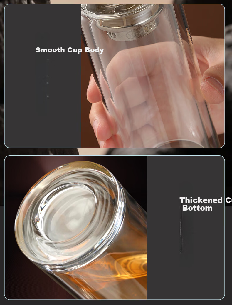 GEYA Antibacterial Titanium Double-Layer Glass Cup Men's Premium Glass Tea Cup Business Glass Water Cup Customizable 18