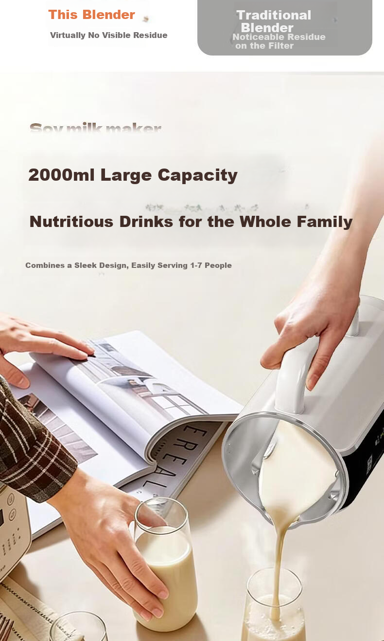 Malata Upgraded Blender Soy Milk Maker Quiet Noise Reduction Multifunctional Home Voice Broadcast Fully Automatic No Cooking No Filtering Whole Grain Large Capacity 2L 8