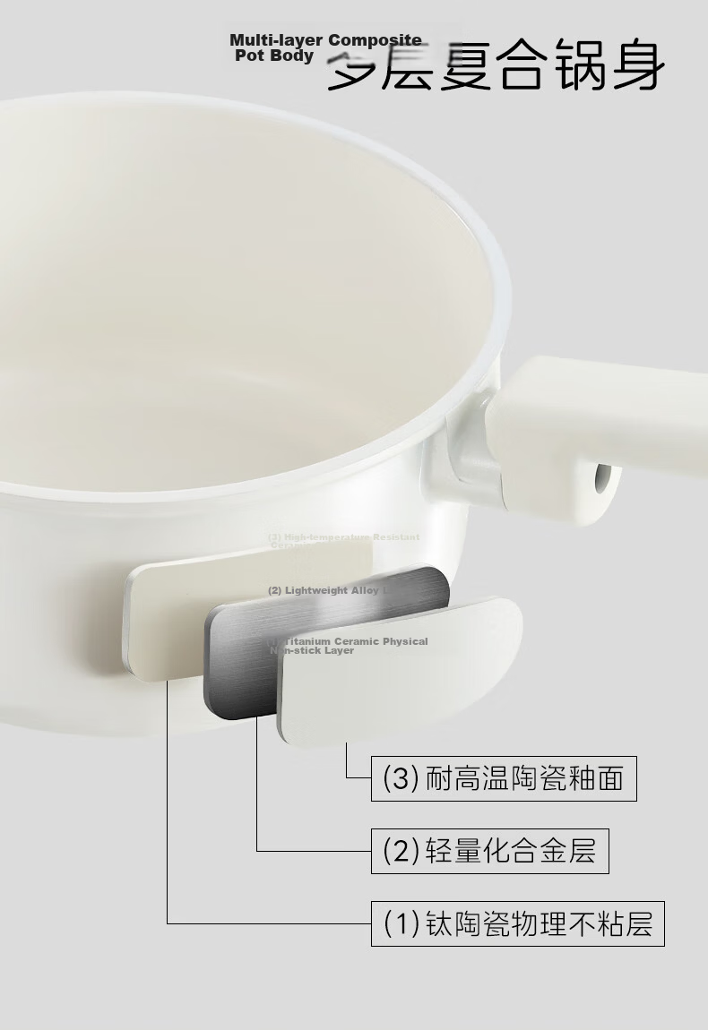 Carote Non-Stick Titanium Ceramic Milk Pot Baby Food Lightweight Small Pan 20cm Multi-Function Stew and Soup Pot for Home Use 14